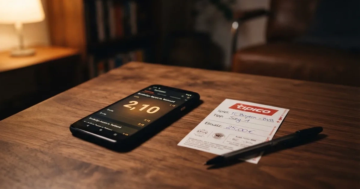 Eine einzelne goldfarbene Münze ohne Prägung liegt auf einem dunklen Tisch, daneben ein ausgeschaltetes Smartphone.