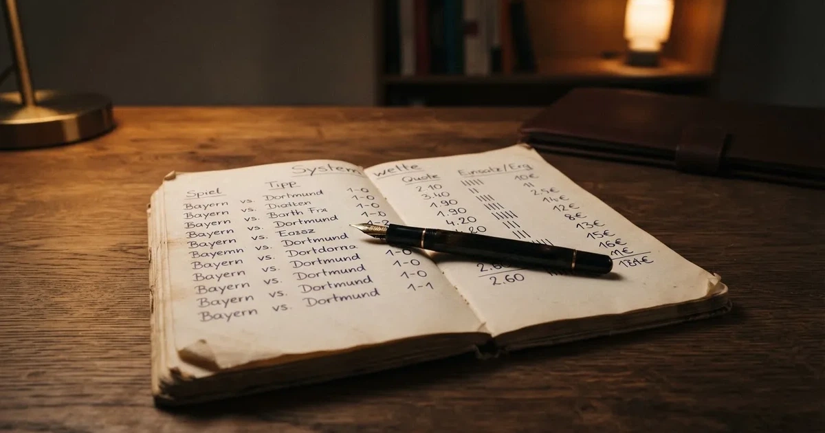 Ein Notizbuch mit handschriftlichen Zahlenreihen und Strichlisten liegt neben einem Taschenrechner auf einem Schreibtisch.