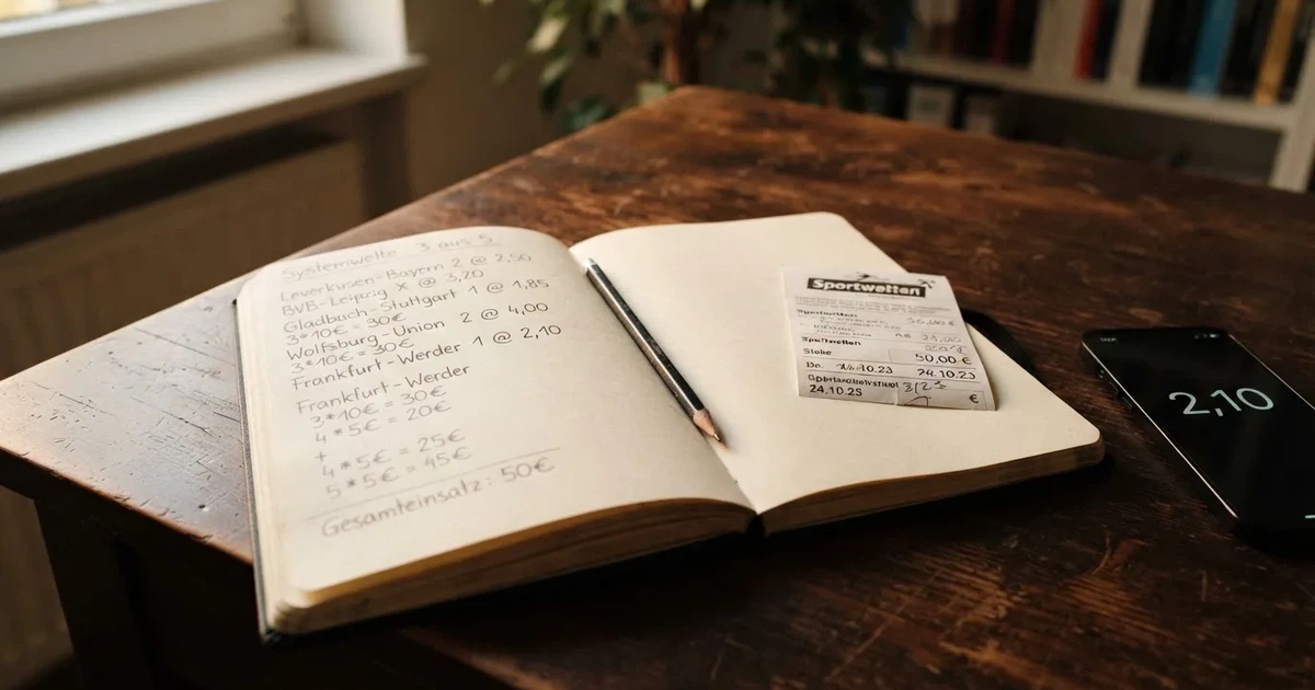 Ein Notizbuch mit handschriftlichen Notizen und einem Bleistift liegt neben einem Taschenrechner auf einem aufgeräumten Schreibtisch.